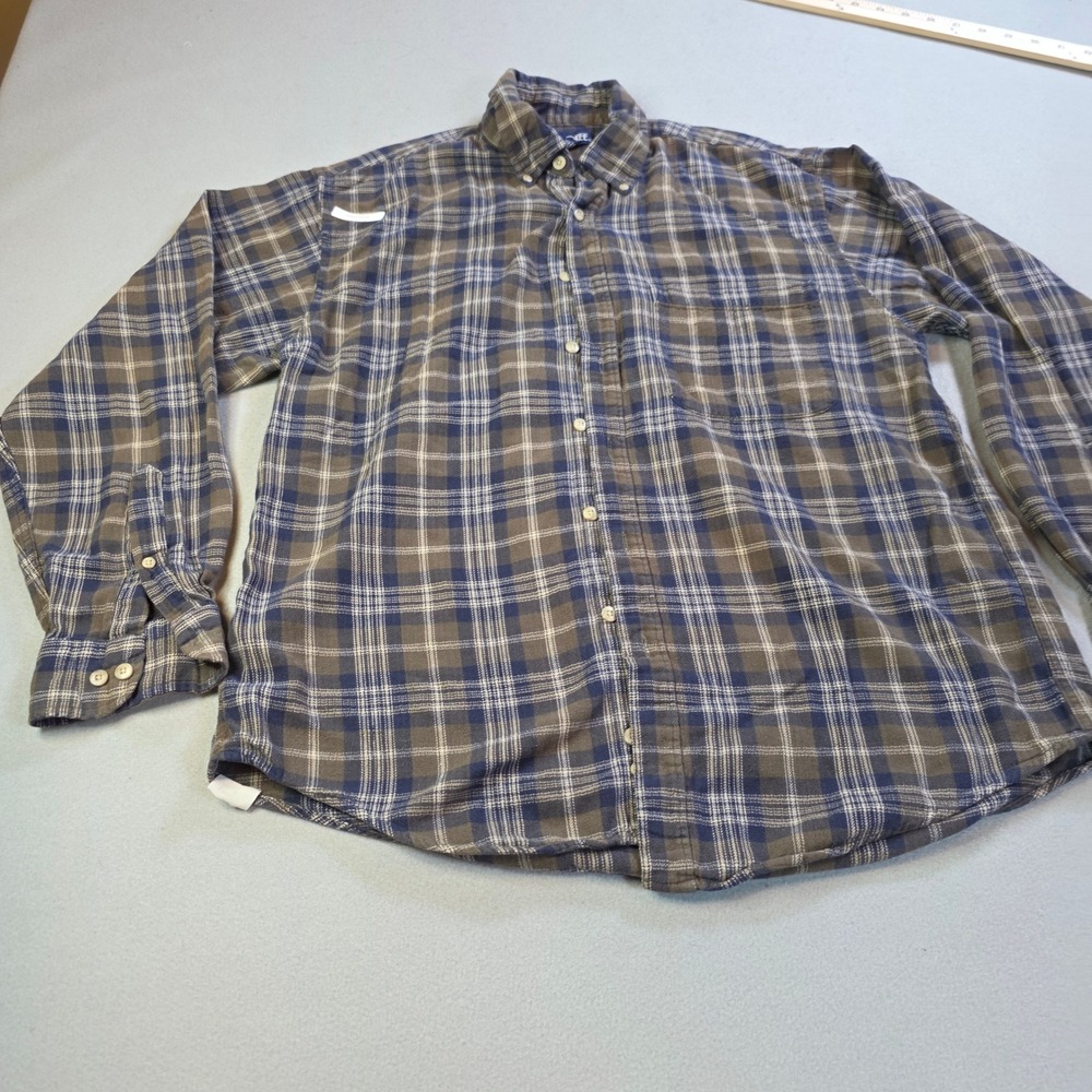 Cherokee Mens Plaid Flannel Shirt Medium Blue Green Cotton Button Down